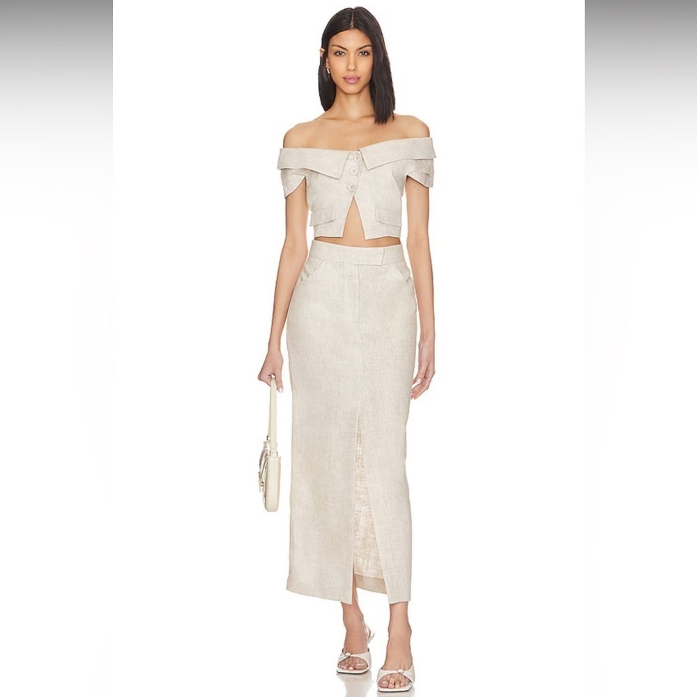 L’Academie from Revolve Orsina Maxi Skirt in Natural Linen Cotton Blend - Picture 3 of 9